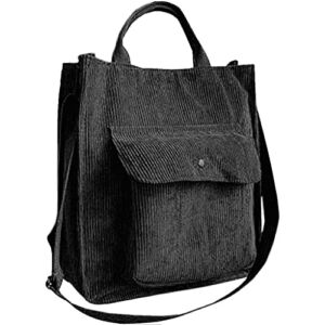 Women’s Corduroy Shoulder Bag Casual Crossbody Bag Corduroy Messenger Hobo Bag Handbag Tote Travel Purse (Black)