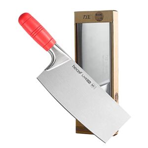 hecef Cleaver Knife 8 Inch, Chinese Chef Knife, German Stainless Steel Slicer Cleaver, Vegetable Meat Cutting Knife for Home & Restaurant, Red