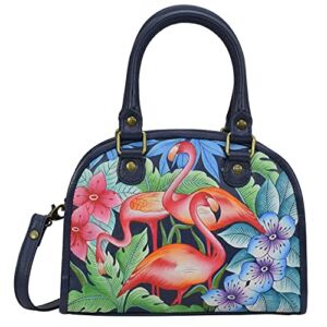 Anna by Anuschka Hand Painted Women’s Genuine Leather Convertible Satchel -Flamingo Fever