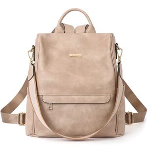 CLUCI Womens Backpack Purse Fashion Leather Ladies Travel Large Designer Convertible Shoulder Bags Two-tone Apricot