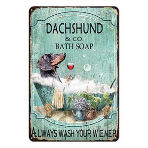 Jacevoo Dachshund & Co. Bath Soap Tin Sign Wash Your Wiener Metal Sign Vintage Bar Home Bathroom Wall Decoration Sign Funny Sign 12×8 Inch