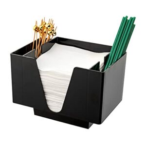 Bar Lux 7.9 Inch x 5.5 Inch Napkin Holder, 1 3-Compartment Condiment Caddy – Rectangle, Tabletop, Black Plastic Napkin Caddy, Refillable, Easy Access