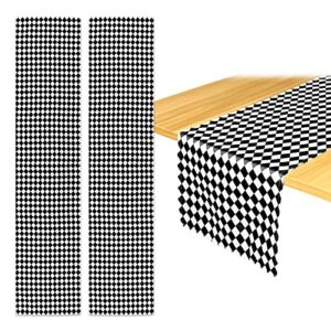 2 Pieces Checkered Flag Party Supplies Black and White Checkered Tablecloth Diamond Lattice Waterproof Polyester Table Runner Buffalo Picnic Table Cover for Home Alice Party Decorations 14.2 x 72 Inch
