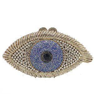 Boutique De FGG The Evil Eye Crystal Clutch Bags Women Evening Minaudiere Purses and Handbags (Small, 130-4 Gold&Blue)