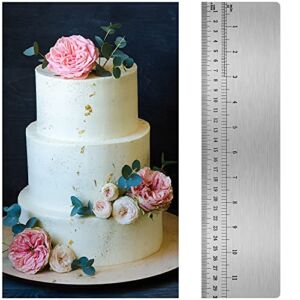 Metal Cake Scraper Smoother with Scale Stainless Steel Cake Icing Smoother Tool Cake Decorating Comb Baking Scraper Tool for Baking Measuring Cake Buttercream Home Kitchen Accessory(12 Inches)