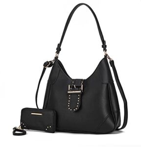 MKF Collection Shoulder bags for women, crossover handbag, Hobo side messenger Bag & Matching Wrislet Wallet Black