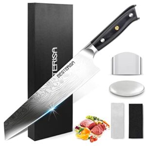 BESTERiSA Kiritsuke Chef Knife – 8 Inch Professional Chef Knife – High Carbon German Stainless Steel EN1.4116 Ultra Sharp Vegetable Meat Cleaver Knife with Knife Guard for Home Kitchen and Restaurant