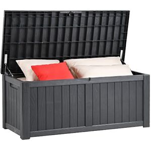 YITAHOME 120 Gallon Outdoor Storage Deck Box, Large Resin Patio Storage for Outdoor Pillows, Garden Tools and Pool Supplies, Waterproof, Lockable, (Dark Grey)