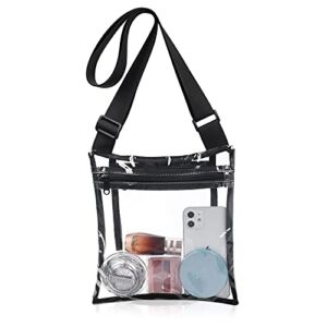 Clear Crossbody Bag Stadium Approved, Clear Purse for Women, Clear Plastic Bags with Inner Pocket for Concerts, Festivals, Sports (Black)