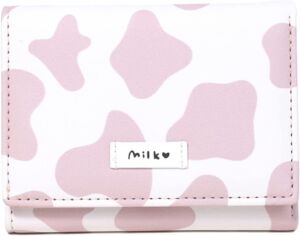 VALICLUD Cow Print Wallet Kawaii Wallet PU Tri- folded Cow Print Purse Cute Wallets for Women Teen Girls (Pink White)