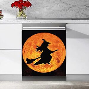 Halloween Witch Magic Moon Wallpaper Kitchen Decorative Dishwasher Cover Magnetic Sticker，Refrigerator Washers,Cabinets Panel Decal Magnet Sticker Home Decorative 23 W x 26 H inches