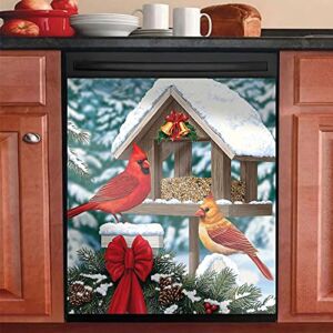 Yosa Christmas-Birds Art Dishwasher Magnet Cover,Winter Sticker Snow Panel Decal,Animal Home Country Kitchen Decor 23x26inch