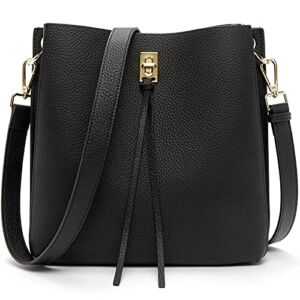 BOSTANTEN Women Handbags Genuine Leather Designer Tote Purses Lady Crossbody Bucket Shoulder Bags for Work Daily，Black