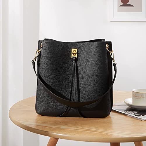 BOSTANTEN Women Handbags Genuine Leather Designer Tote Purses Lady Crossbody Bucket Shoulder Bags for Work Daily，Black | The Storepaperoomates Retail Market - Fast Affordable Shopping