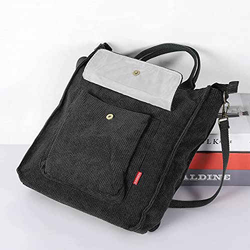 Crossbody Bag for Women, Etercycle Corduroy Tote Bag Casual Shoulder Handbags Big Capacity Shopping Bag with Zipper and Outer Pocket (Black) | The Storepaperoomates Retail Market - Fast Affordable Shopping