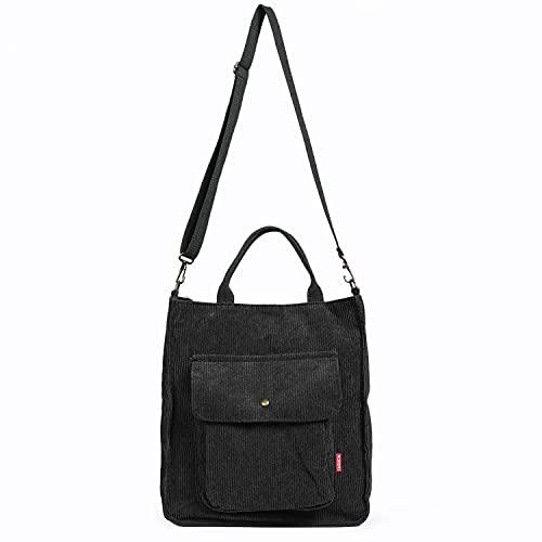 Crossbody Bag for Women, Etercycle Corduroy Tote Bag Casual Shoulder Handbags Big Capacity Shopping Bag with Zipper and Outer Pocket (Black) | The Storepaperoomates Retail Market - Fast Affordable Shopping