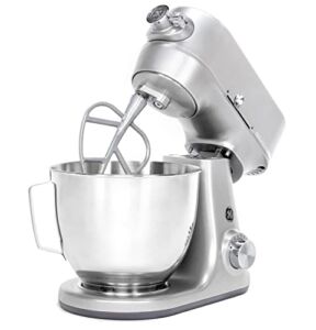 GE Tilt-Head Electric Stand Mixer | 7-Speed, 350-Watt Motor | Includes 5.3-Quart Bowl, Flat Beater, Dough Hook, Wire Whisk & Pouring Shield | Countertop Kitchen Essentials | Granite Gray