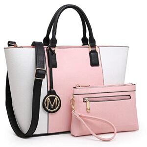 MKP Women Two Tone Large Tote Bags Top Handle Satchel Handbags Purses Set 2pcs