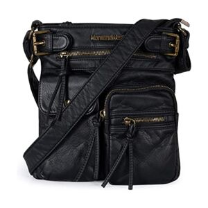Montana West Multi Pocket Crossbody Purse for Women Shoulder Bag Ultra Soft Washed Vegan Leather Travel Bag,MWC-046BK