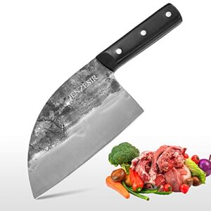 JENZESIR Manual Forged Kitchen Knife,Chinese Chef Knife and Meat Cleaver Knife,Forging High-carbon Steel Serbian Butcher Knife with Full-Tang Handle for Home, Kitchen & Restaurant BBQ or Camping