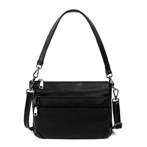 Pearl Angeli Crossbody Bag for Women Leather Shoulder Bag Multi-Pocket Messenger Bag Ladies Purse Travel Handbag Black