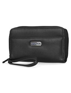 Nautica On The Double Zip Around Vegan Leather Womens RFID Clutch Wallet With Wristlet Strap (Black)