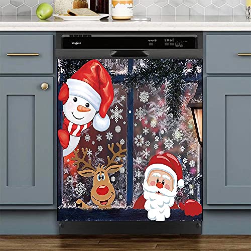 Kitchen Decor Santa and Elk Dishwasher Magnet Cover Sticker, Windows Snowman Decal Fridge Door Decor Magnetic Panel, Christmas Home Sticker, 23″ x 26″ (Magnetic) | The Storepaperoomates Retail Market - Fast Affordable Shopping
