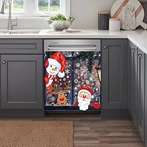 Kitchen Decor Santa and Elk Dishwasher Magnet Cover Sticker, Windows Snowman Decal Fridge Door Decor Magnetic Panel, Christmas Home Sticker, 23″ x 26″ (Magnetic) | The Storepaperoomates Retail Market - Fast Affordable Shopping