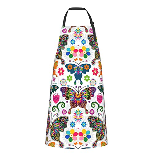 Wisedeal Butterfly Apron, Home Kitchen Waterproof Cooking Baking Gardening Apron with 2 Pockets for Women Men with Pockets Floral Colorful Butterflies Flowers Romantic Chef Grill BBQ | The Storepaperoomates Retail Market - Fast Affordable Shopping
