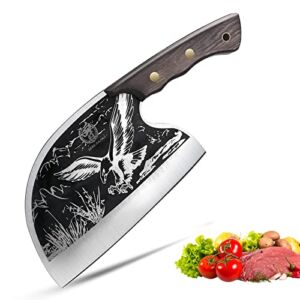 Authentic Serbian Chefs Knife Meat Cleaver Knives Full Tang Hand Forged High Carbon Stainless Steel Butcher Knife for Meat Cutting Rival to Damascus Cleaver for Kitchen Home