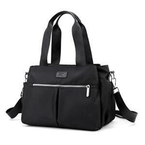 DOURR Hobo Handbags Light Nylon Crossbody Bag for Women, Multi Compartment Tote Purse Bags (Black)