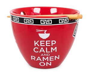 Honbeanify Bowl Bop Keep Calm And Ramen On Japanese Ceramic Dinnerware Set | Includes 16-Ounce Ramen Noodle Bowl and Wooden Chopsticks | Asian Food Dish Set For Home & Kitchen | Kawaii Anime Gifts