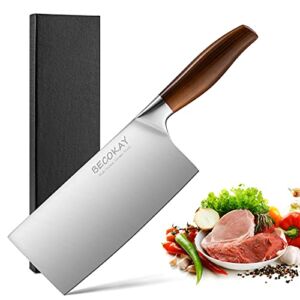 BECOKAY Meat Cleaver 7 inch Vegetable Cleaver Knife – Chinese Chef’s Knife German High Carbon Stainless Steel Butcher Knife with Ergonomic Handle for Home Kitchen and Restaurant