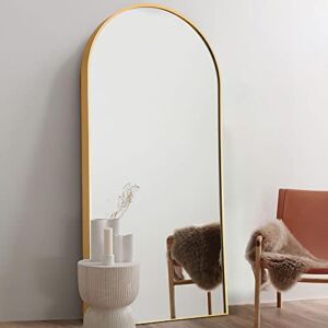 NeuType 71″x32″ Arched Full Length Mirror Large Arched Mirror Floor Mirror with Stand Large Bedroom Mirror Standing or Leaning Against Wall Aluminum Alloy Frame Dressing Mirror, Gold