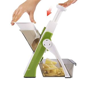 PPJSKS 5-in-1 Multifunction Kitchen Chopping Artifactl, Levels to Slice, Dice, Chop, Julienne, Chip Vegetables, Injury-Free Design, with Catch Container, Brush (Green)
