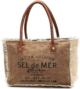 CLA Bags Sel De Mer Upcycled Canvas Small Handbag Upcycled Canvas & Cowhide Tote Bag Radiant Upcycled Canvas & Cowhide Leather Crossbody Bag (Khaki)