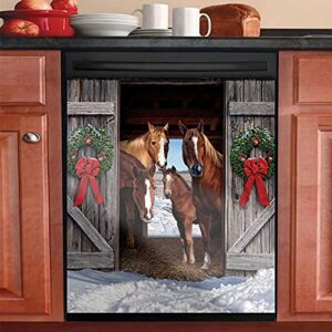 Yosa Farmhouse Horse Dishwasher Cover Magnetic Sticker, Farm Kitchen Christmas Refrierator Panel Cpver Decal,Animal Home Decor Winter Snow Sticker 23x26inch