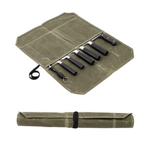 Knife Roll, Chef’s Knife Roll Bag, Waxed Canvas Knife Roll Case, Portable Knife Wrap, Kitchen Knife Storage Case, Chef Tools Protector, Culinary Knife Bags, Travel Tool Roll Pouch, Utensil Canvas Wrap