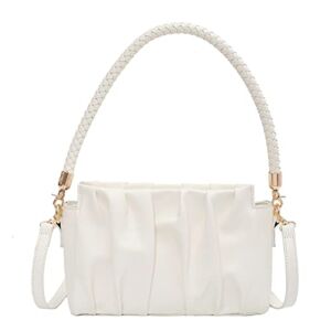White Purse Female Shoulder Crossbody Bags Purses for Womens With Metal Chain Strap Cute Removable Strap Cinched Small
