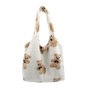 Freie Liebe Cute Bags for Women Tote Bag Aesthetic Girls Fluffy Teddy Bear Purse Plush Shoulder Hobo Handbags