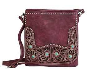 Montana West Concealed Carry Studs and Conchos Crossbody Purse – Burgundy