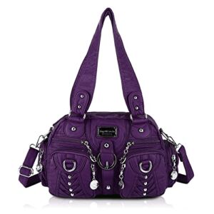 Angel Barcelo Purses and Handbags Women Tote Shoulder Bag Top Handle Satchel Hobo Bags Fashion Washed Leather Purse Purple
