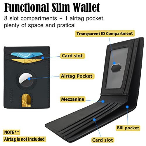 Wallet for Men Designed with Airtag Holder, Airtag Wallet Genuine Leather, Airtags Wallet Case Credit Card Accessories Women, RFID Blocking Slim Bifold Wallet for Apple AirTag GPS [ No Airtag ] | The Storepaperoomates Retail Market - Fast Affordable Shopping