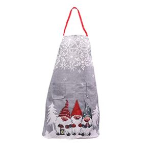 YJYdadaS Christmas Apron Home Decoration Apron Snowflake Gnome Faceless Doll Burlap Apron for Women With 2 Pockets for Kitchen Cooking, Grilling, BBQ (Gray), 77.5×56 cm