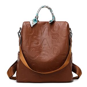 Leather Backpack Purse for Women Brown Trendy Vintage Shoulder Bag Ladies Designer Travel Satchel Handbag Large Capacity Backpacks, 30*29*17 (BP-011)
