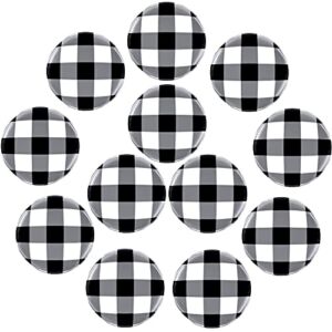OIIKI 12Pcs Plaid Round Magnets for Refrigerator, Artistic Stylish Black and White Grid Self-Adhesive Magnets Decorations for Home Kitchen Fridge, School Locker, Office, Car, Whiteboard