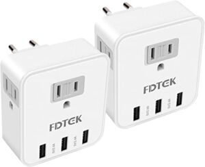 European Travel Plug Adapter, FDTEK US to Europe Power Adapter with 3 USB and 3 AC Outlet, Euro Charger Adaptor Type C for USA to EU France Germany Greece Italy Israel Spain, 2-Pack
