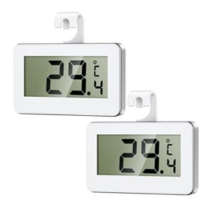 KeeKit Refrigerator Thermometer, 2 Pack Digital Freezer Thermometer, Upgraded Fridge Thermometer with Large LCD Display, Magnetic, Frost Alarm for Kitchen, Home, Restaurants – White