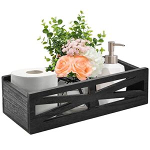 Wooden Bathroom Decor Box, Rustic Toilet Tank Box, Farmhouse Toilet Paper Organizer Holder Storage Box Perfect for Living Room, Table Counter and Kitchen (Black)