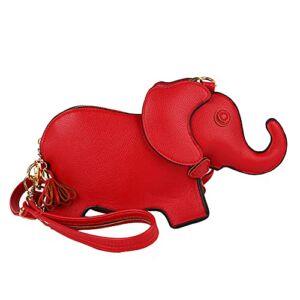 XACKWUERO Cute PU Leather Shoulder Bag Fashion Elephant Purse Novelty Animal Shaped Purse Elephant Gifts for Women (Red)